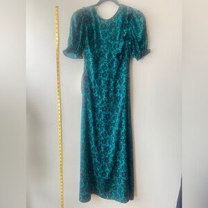 Topshop Green and Black Floral Midi Dress Size 2 NWT